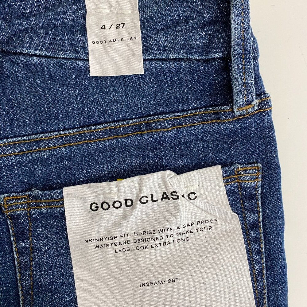 Good American Good Classic Straight Distressed Jeans Size 4/ 27 Dark Wash - Picture 7 of 8